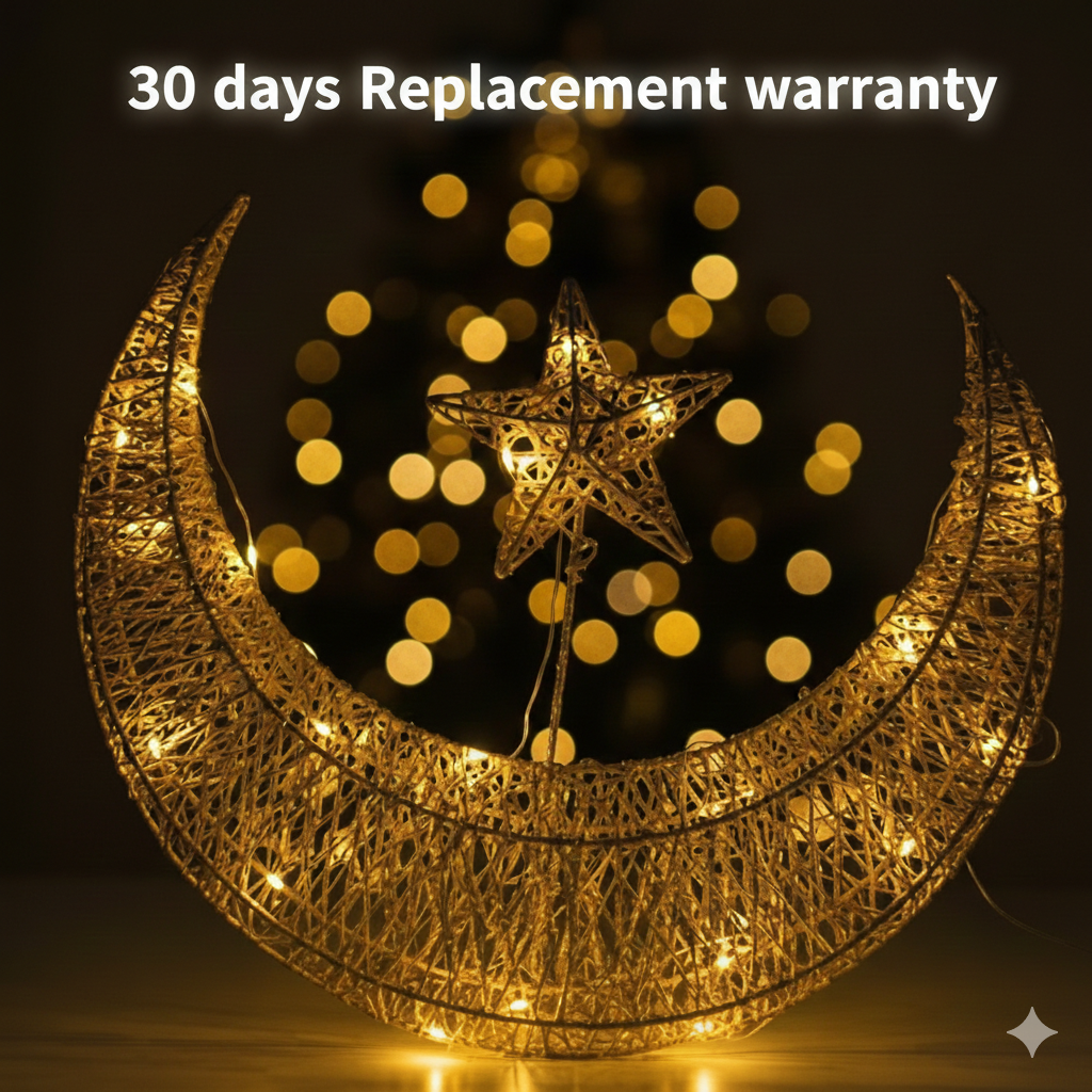 Gold Crescent Moon & Star Decorative Hanging Ornament