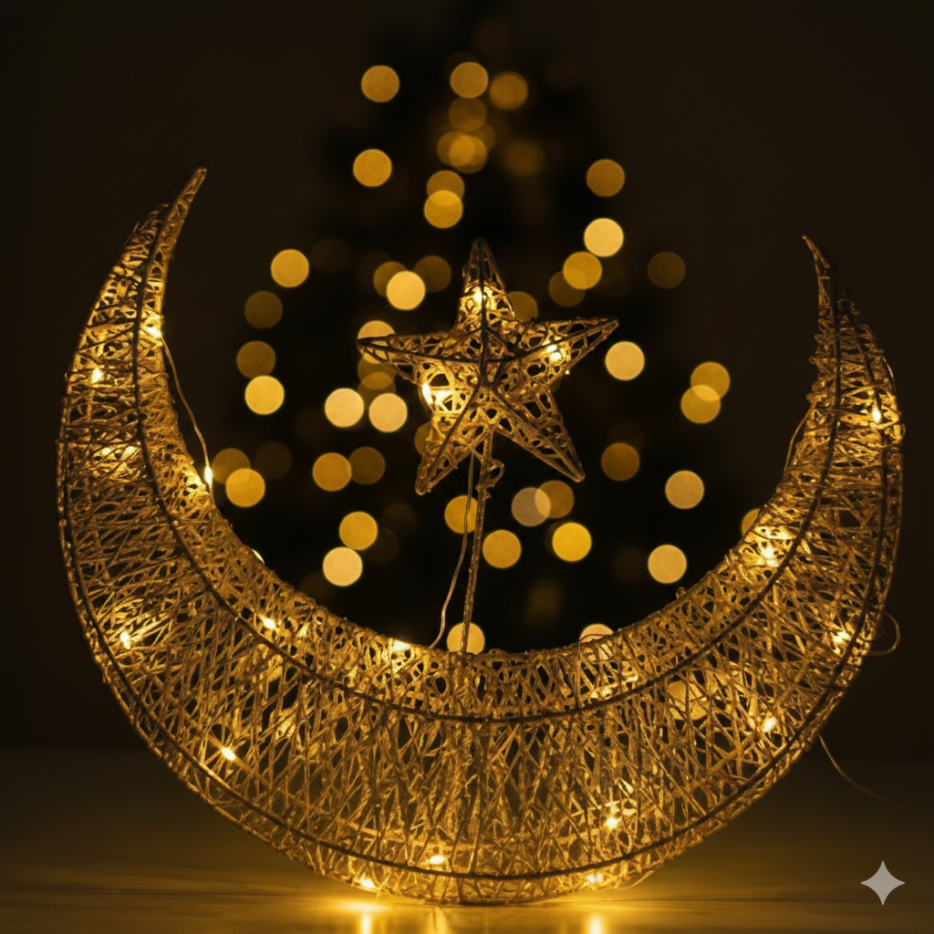 Gold Crescent Moon & Star Decorative Hanging Ornament