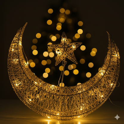 Gold Crescent Moon & Star Decorative Hanging Ornament