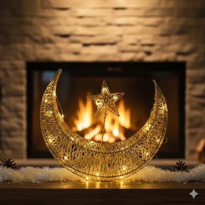 Gold Crescent Moon & Star Decorative Hanging Ornament