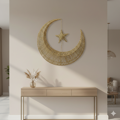 Gold Crescent Moon & Star Decorative Hanging Ornament